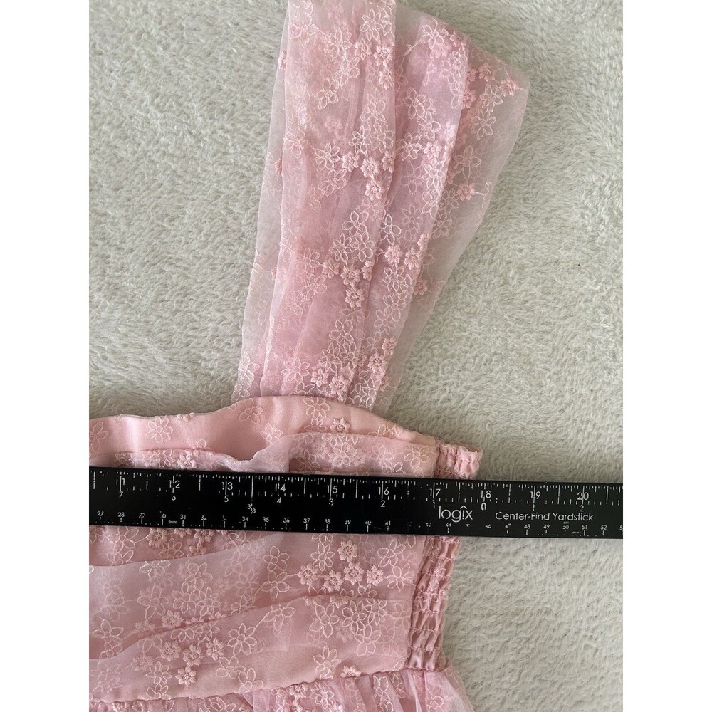 Amanda Uprichard Cindy Lou Dress Pink Embroidered Tule Pleated Size Large - Picture 8 of 9